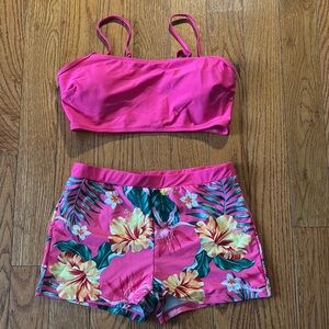 3PC SHEIN Pink Floral Swim & Coverup Set